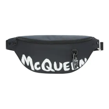 Alexander McQueen Cow Leather Crossbody Bag, Fanny Pack Trumpets Men's Black