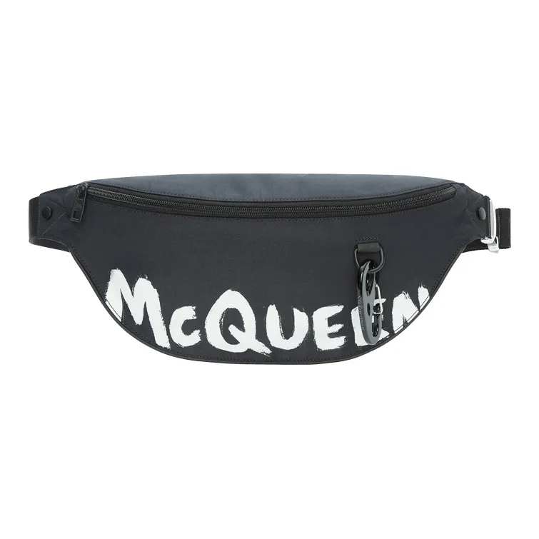 Alexander McQueen Cow Leather Crossbody Bag, Fanny Pack Trumpets Men's Black-0