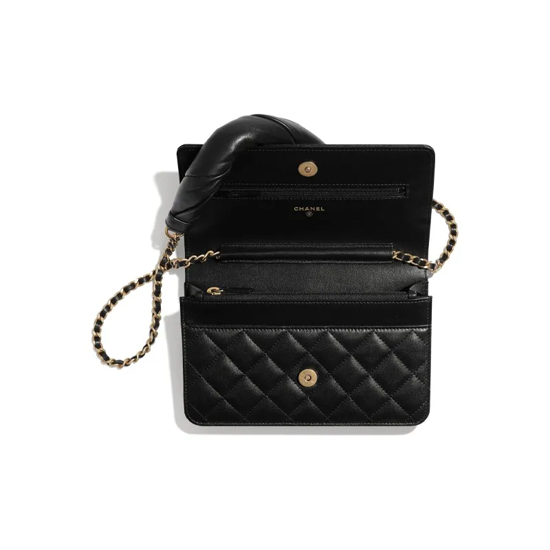 CHANEL Lambskin Leather And Metal Chain Flap Bag Shoulder Bag Women's Black-3