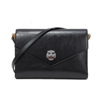 GUCCI Cow Leather Envelope Bag Shoulder Bag Crossbody Bag Regular Women's Black