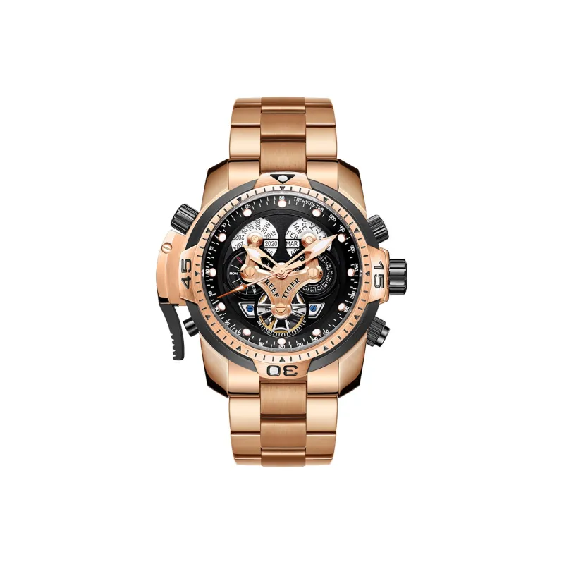 REEF TIGER Mechanical Movement Steel Strap Watch Men's Watches Black Dial-0