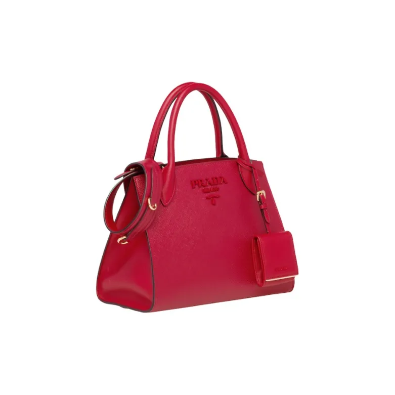 PRADA Saffiano Leather And Calfskin Shoulder Bag Crossbody Bag Handbag Regular Women's Red-1