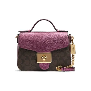 COACH Cassidy Leather Flap Bag Satchel Shoulder Bag Crossbody Bag Handbag Small Size Women's Brown Purple