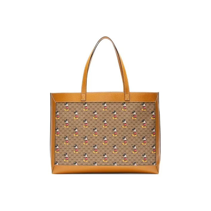 GUCCI Disney Collaboration Canvas Leather Tote Bag Shopping Bag Shoulder Bag Handbag Medium Size Unisex Ebony/Brown-4