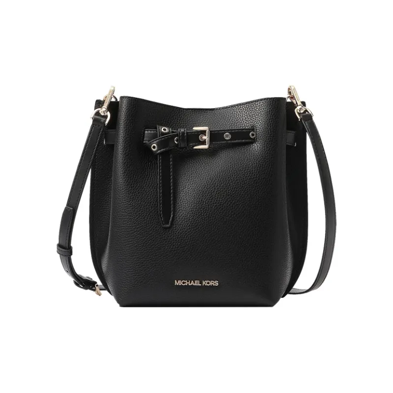 MICHAEL KORS Emilia Cow Leather Bucket Bags Shoulder Bag Crossbody Bag Small Size Women's Pure Black-0