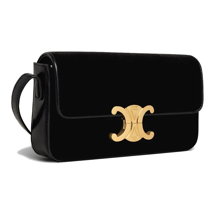 CELINE Triomphe Arc De Triomphe Velour, Cow Leather Handbag, Shoulder Bag, Crossbody Bag Women's Black-2