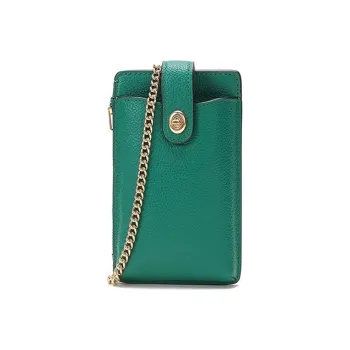 COACH Turnlock Leather One Shoulder Chain Bag Cell Phone Pouch Crossbody Bag Women's Emerald Green