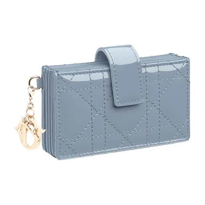 DIOR Patent Leather Calfskin Card Holder Women's Light Blue-1