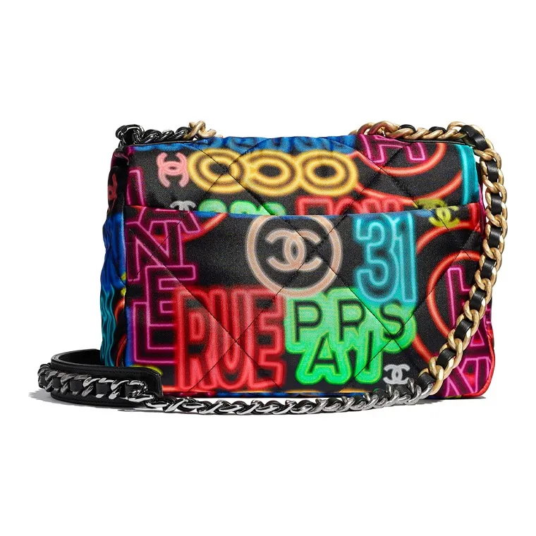 CHANEL 19Bag Woolen Fabric Flap Bag, Shoulder Bag, Crossbody Bag Trumpets Women's Black & Multicolor-1
