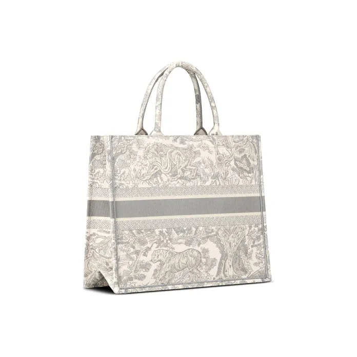 DIOR BookTote Embroidery Tote Bag, Shopping Bag, Handbag Tubas Women's Gray-2