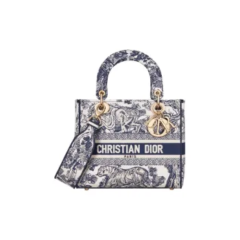 DIOR Lady D Lite Embroidery Daisie Bag Shoulder Bag Crossbody Bag Handbag Medium Size Women's Blue