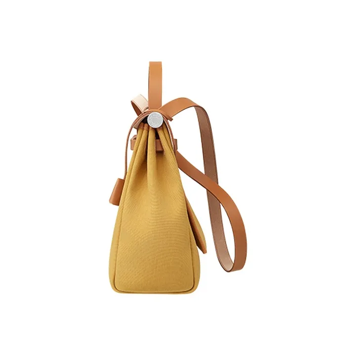 HERMES Herbag Zip Cow Leather Handbag Shoulder Bag Crossbody Bag Women's Ginger Yellow-1