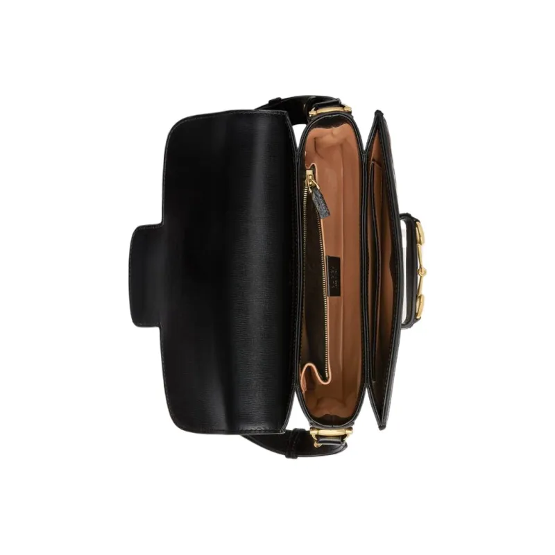 GUCCI Horsebit 1955 Calf Hair Patchwork Leather Saddle Bag Crossbody Shoulder Bag Small Size Women's Brown & White-5