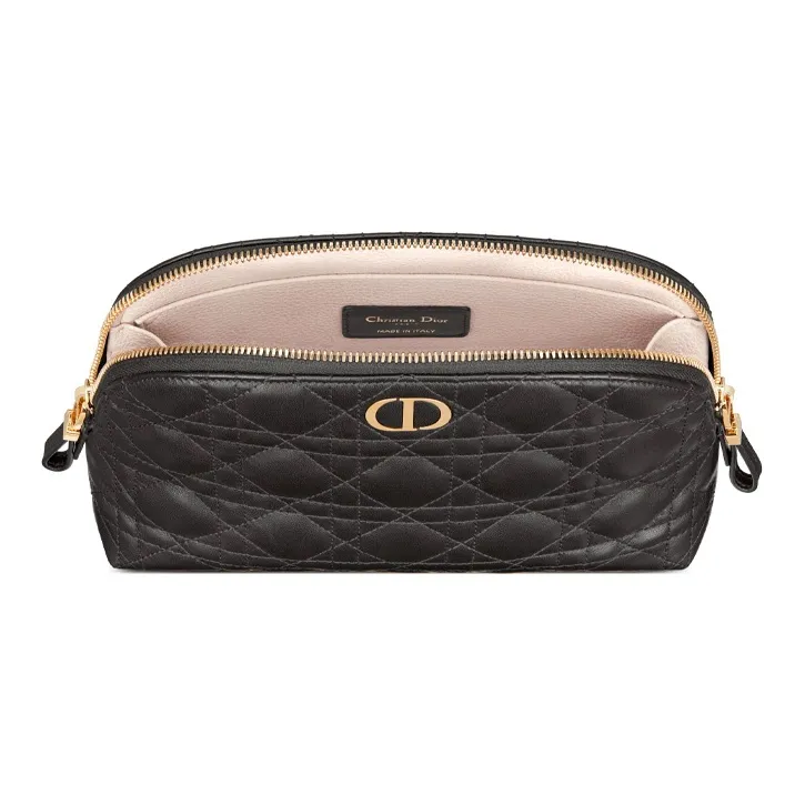 DIOR Caro Series Sheepskin Makeup Bag Women's Black-2