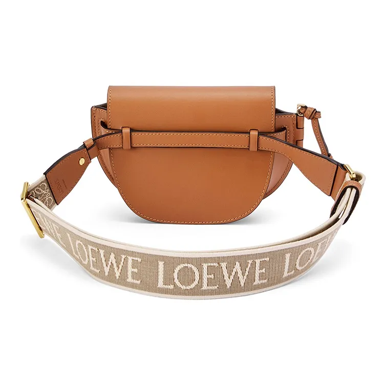 LOEWE Mini Gate Dual Bag In Soft Calfskin And Jacquard Tan-5