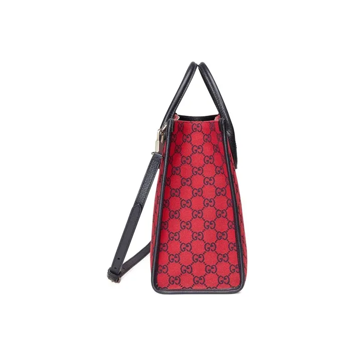 GUCCI Canvas With Leather Tote Bag, Shopping Bag, Shoulder Bag, Crossbody Bag, Handbag Trumpets Unisex Red/Blue-3