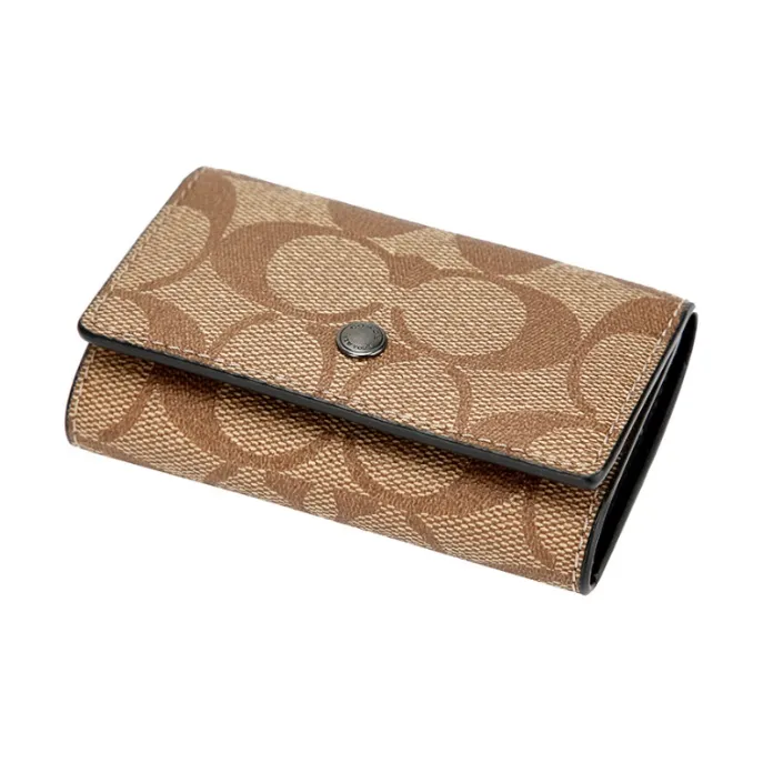 COACH Key Case Artificial Leather Key Pouch Unisex Brown Monogram-4