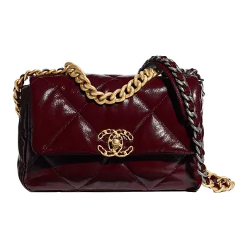 CHANEL Shiny Wrinkle Calfskin Flap Bag, Shoulder Bag, Crossbody Bag Trumpets Women's Burgundy