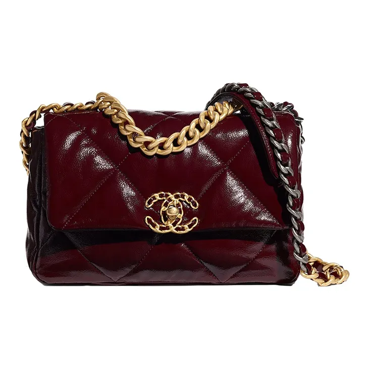 CHANEL Shiny Wrinkle Calfskin Flap Bag, Shoulder Bag, Crossbody Bag Trumpets Women's Burgundy-0