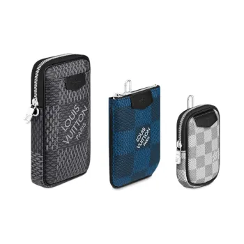 LOUIS VUITTON Canvas With Leather Handbag Cell Phone Pouch Men's Blue