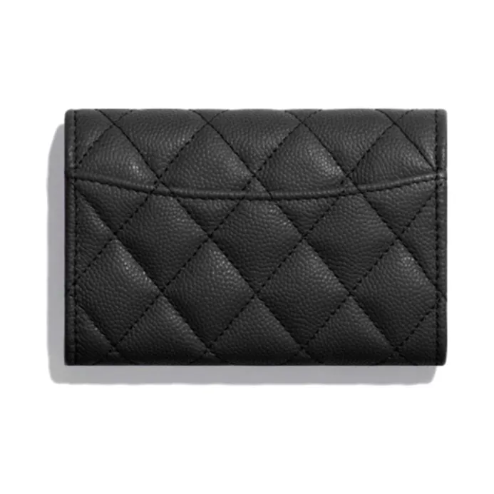 CHANEL Grain Embossed Cow Leather Coin Purse Card Holder, Wallet Women's Black-2