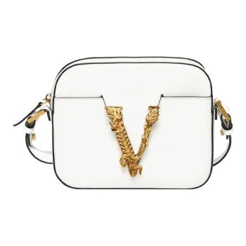 VERSACE Virtus Cow Leather Camera Bag Shoulder Bag Crossbody Bag Women's White