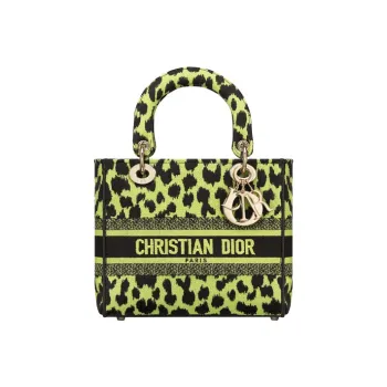 DIOR Lady D-Lite Canvas Daisie Bag Handbag Shoulder Bag Crossbody Bag Medium Size Women's Lime