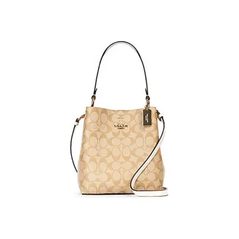 COACH Town Canvas With Leather Bucket Bag, Handbag, Shoulder Bag, Crossbody Bag Small Size Women's Khaki