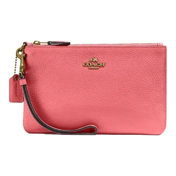 COACH Grain Leather Wrist Bag Pochette Clutch Small Size Women's Candy Cherry Blossom Pink
