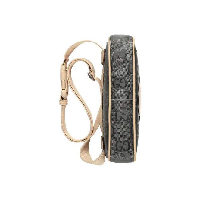GUCCI Nylon With Leather Sling Bag Fanny Pack Unisex Dark Gray-6