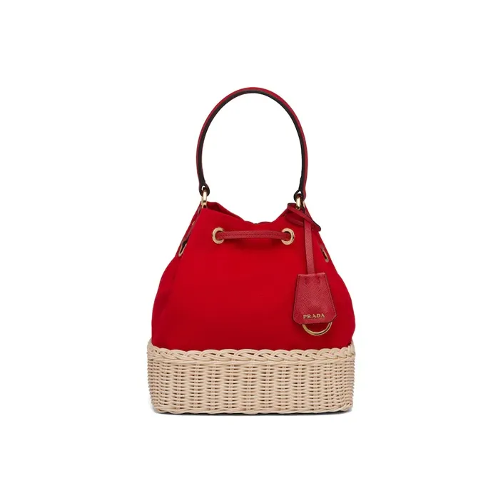 PRADA Nylon Canvas With Leather Handbag Women's Tan/Red-2