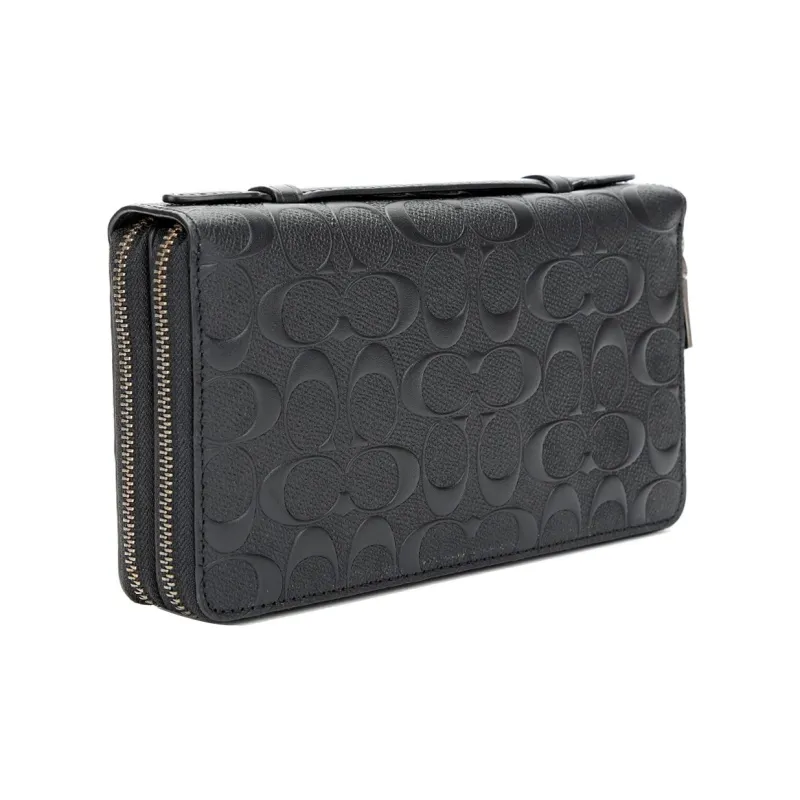 COACH Double Zip Wallet Artificial Leather Clutch Tubas Men's Black-1