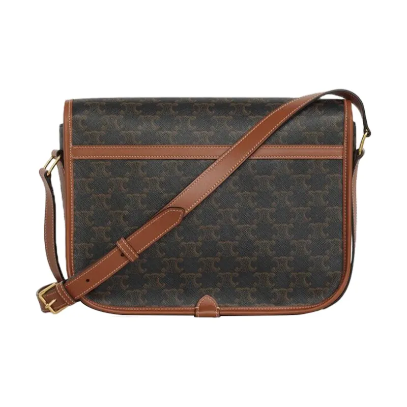 CELINE Triomphe Canvas Messenger Bag Crossbody Bags Shoulder Bags Mini Unisex Tawny-2