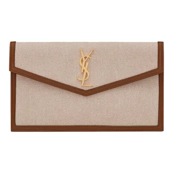 SAINT LAURENT Uptown Pouch In Canvas And Smooth Leather Natural Beige