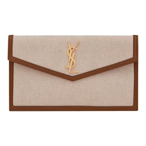 SAINT LAURENT Uptown Pouch In Canvas And Smooth Leather Natural Beige