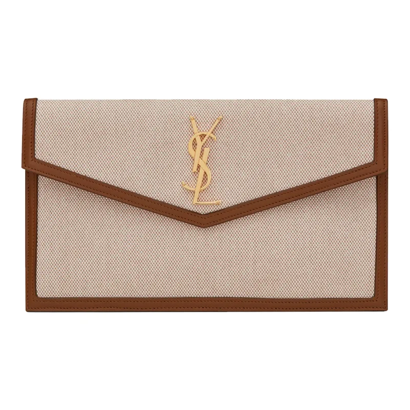 SAINT LAURENT Uptown Pouch In Canvas And Smooth Leather Natural Beige-0