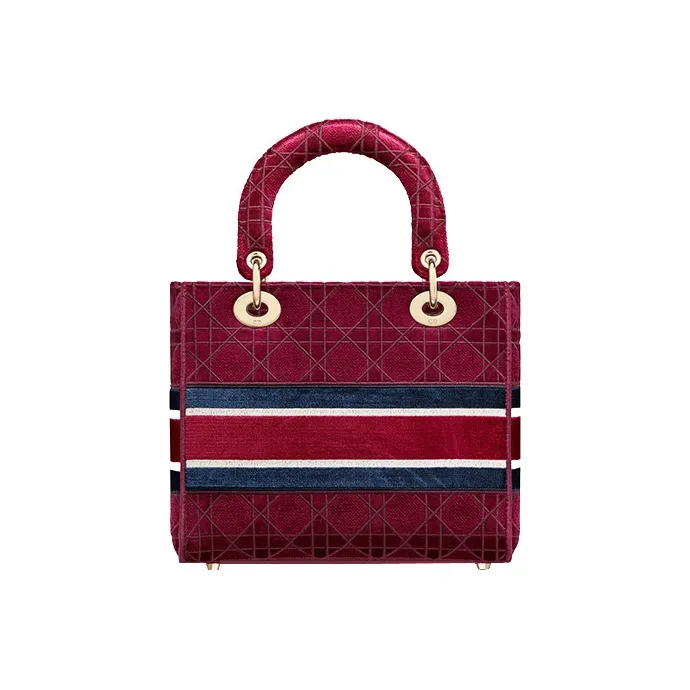 DIOR Lady D-Lite Velvet Daisie Bag Handbag Shoulder Bag Crossbody Bag Medium Size Women's Burgundy-2
