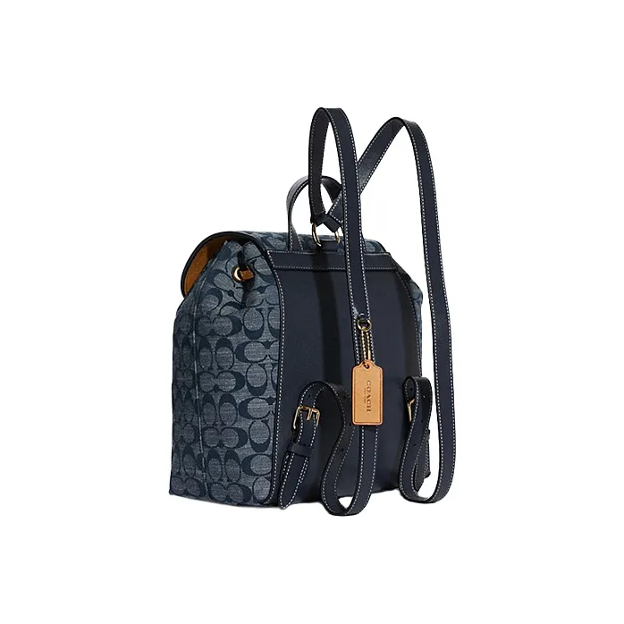 COACH Kleo Canvas Leather Backpack Medium Size Women's Denim Blue-1