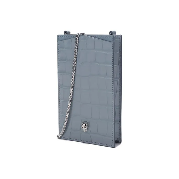 Alexander McQueen Calfskin Cell Phone Pouch, Shoulder Bag, Crossbody Bag Women's Blue Gray-1