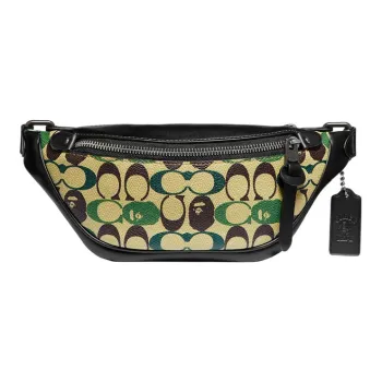 COACH Rivington Canvas With Leather And Refined Calfskin Crossbody Bags Fanny Pack Large Size Unisex Army Green