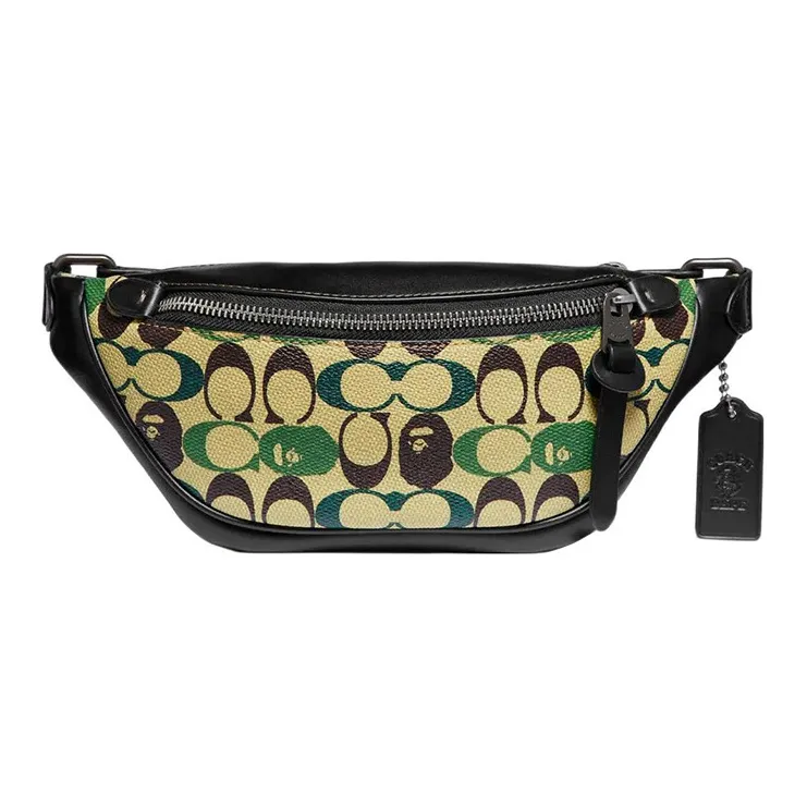COACH Rivington Canvas With Leather And Refined Calfskin Crossbody Bags Fanny Pack Large Size Unisex Army Green-0