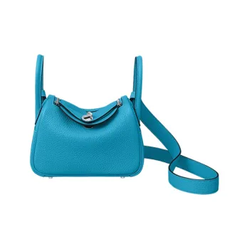 HERMES Lindy Clemence Bullock Leather Handbag Shoulder Bag Crossbody Bag Mini Women's 0F Bleu Frida Frida Blue