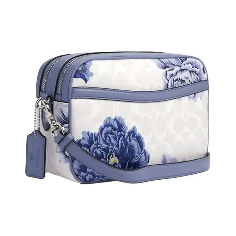 COACH Jes Leather Camera Bag Shoulder Bag Crossbody Bag Women's Blue With White Monogram-1