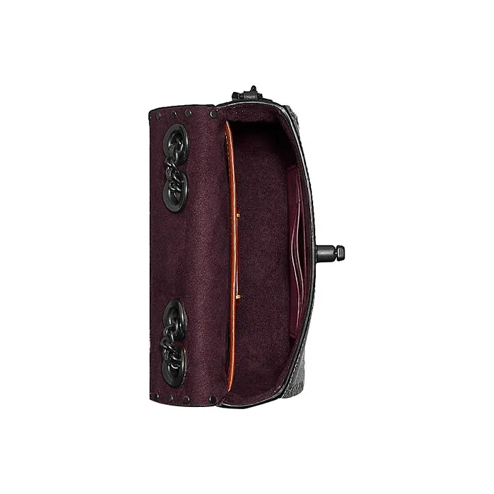COACH Calfskin Leather Small Square Bag, Crossbody Bag, Shoulder Bag Women's Black Monogram-4
