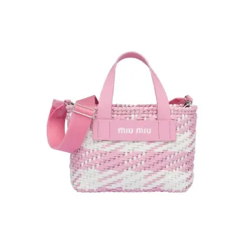 MIU MIU Cow Leather Handbag Women's Pink White