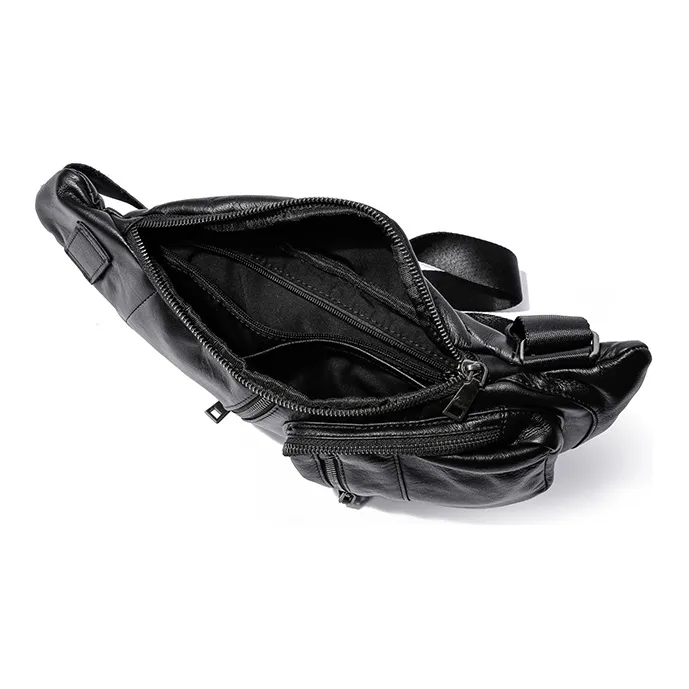 Ace Paul Top Grain Cow Leather Sling Bag Men's Black-5