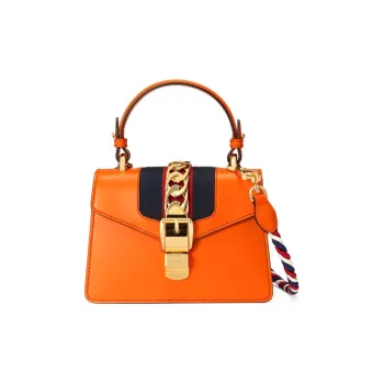 GUCCI Sylvie Leather Shoulder Bag Crossbody Bag Handbag Mini Women's Orange