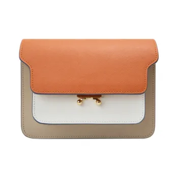 MARNI Cow Leather Trunk Bag, Shoulder Bag Women's Light Khaki & Brown