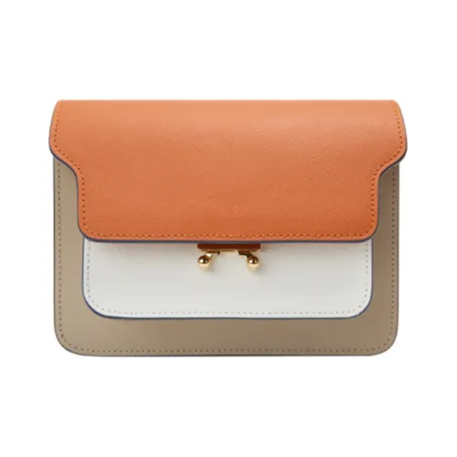 MARNI Cow Leather Trunk Bag, Shoulder Bag Women's Light Khaki & Brown