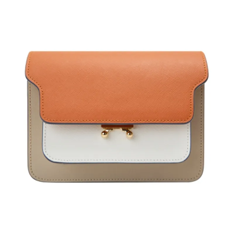 MARNI Cow Leather Trunk Bag, Shoulder Bag Women's Light Khaki & Brown-0